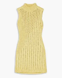 Ferragamo Cable-knit cotton turtleneck mini dress - Yellow Yellow