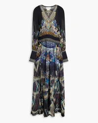 Camilla Crystal-embellished printed silk crepe de chine maxi dress - Blue Blue