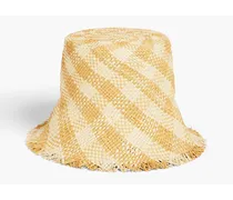 Ramona frayed checked straw bucket hat - Neutral
