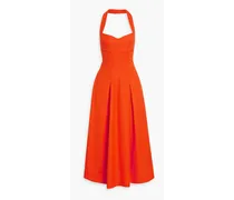Lulu pleated linen-blend halterneck midi dress - Orange