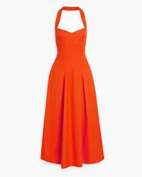 NICHOLAS Lulu pleated linen-blend halterneck midi dress - Orange Orange