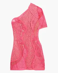 Stella McCartney One-shoulder paneled lace cotton-blend mini dress - Pink Pink