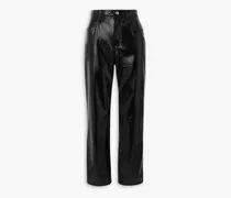 Crinkled faux patent-leather straight-leg pants - Black