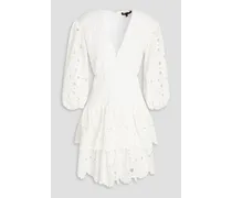 Cutout tiered crocheted cotton-lace mini dress - White