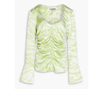 Ruched zebra-print silk-blend top - Green