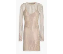 Crystal-embellished mesh mini dress - Neutral