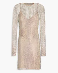 Stella McCartney Crystal-embellished mesh mini dress - Neutral Neutral