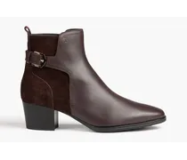 Buckled suede and leather ankle boots - Brown