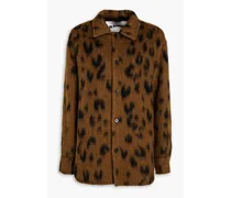Leopard-print brushed wool-blend overshirt - Brown