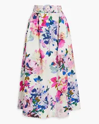 NICHOLAS Daphne belted floral-print linen-blend maxi skirt - Pink Pink