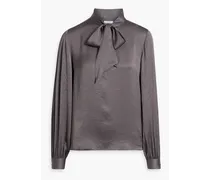 Lennox pussy-bow satin-crepe blouse - Gray