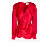 Dorothea wrap-effect silk-satin blouse - Red