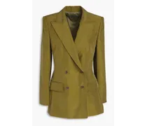 Double-breasted washed-silk blazer - Green