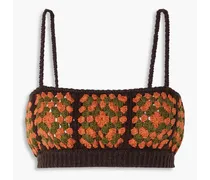 Postive Vibes crochet-knit cotton bra top - Orange