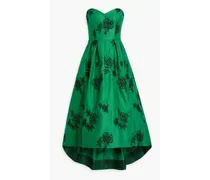 Strapless embroidered duchesse-satin maxi dress - Green