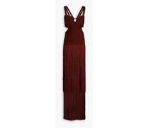 Cutout fringed bandage gown - Brown