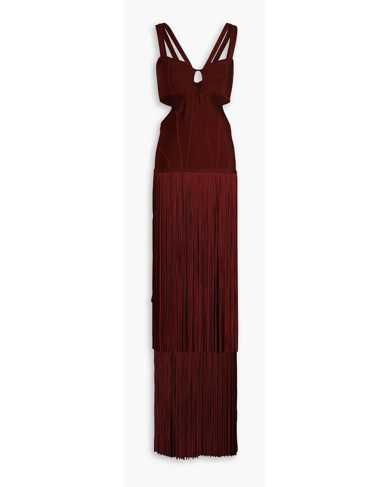 Cutout fringed bandage gown - Brown