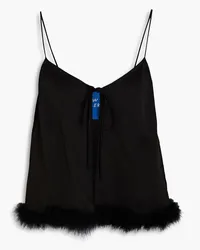 Simon Miller Feather-trimmed satin top - Black Black