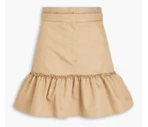 Ruffled cotton-blend twill mini skirt - Neutral