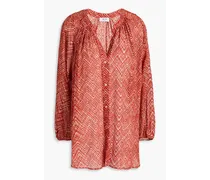 Bonita gathered printed cotton and silk-blend crepon shirt - Red