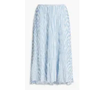 Asymmetric striped crinkled-voile midi skirt - Blue