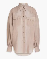 Brunello Cucinelli Striped cotton and silk-blend voile shirt - Neutral Neutral