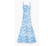 Ruched printed ottoman gown - Blue