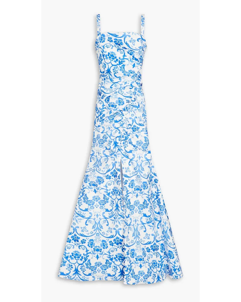 Carolina Herrera New York Ruched printed ottoman gown - Blue Blue