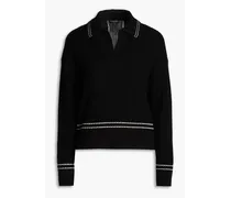 Monti striped ribbed merino wool polo sweater - Black