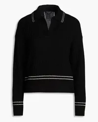 Rag & Bone Monti striped ribbed merino wool polo sweater - Black Black