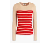 Striped ribbed-knit sweater - Red