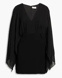 Halston Rylee chiffon-paneled stretch-crepe mini dress - Black Black