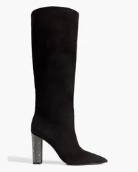 René Caovilla Nina crystal-embellished suede knee boots - Black Black