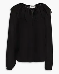 Claudie Pierlot Broderie anglaise-trimmed georgette blouse - Black Black