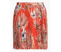 Pleated floral-print silk crepe de chine mini skirt - Orange