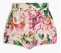Button-embellished metallic cotton-blend floral-brocade shorts - Pink
