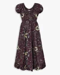 Ulla Johnson Nanette gathered printed cotton-poplin midi dress - Burgundy Burgundy