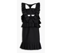 Cutout pleated wool and silk-blend mini dress - Black