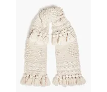 Tasseled crochet-knit wool scarf - White - OneSize