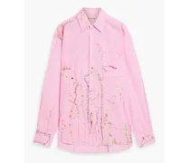Embroidered distressed cotton-poplin shirt - Pink