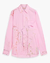 Marni Embroidered distressed cotton-poplin shirt - Pink Pink