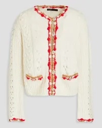 Maje Pompom-embellished open-knit cardigan - White White