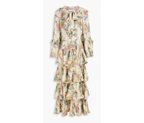 Tiered floral-print cotton-blend crepon maxi dress - Multicolor