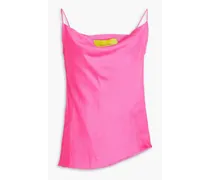 Asymmetric linen-blend shantung camisole - Pink