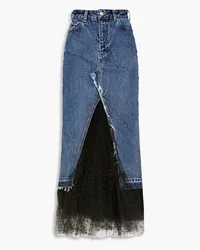 RED Valentino Layered point d'esprit and denim maxi skirt - Blue Blue