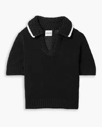 KHAITE Lyle cropped cotton-blend polo sweater - Black Black