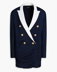 Balmain Wrap-effect button-embellished jersey mini dress - Blue Blue