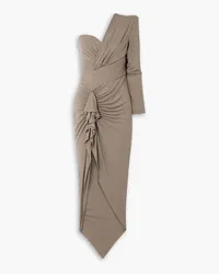 Alexandre Vauthier Asymmetric one-sleeve ruffled stretch-jersey maxi dress - Neutral Neutral