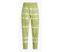 Cropped pleated tie-dyed cotton-jersey tapered pants - Green