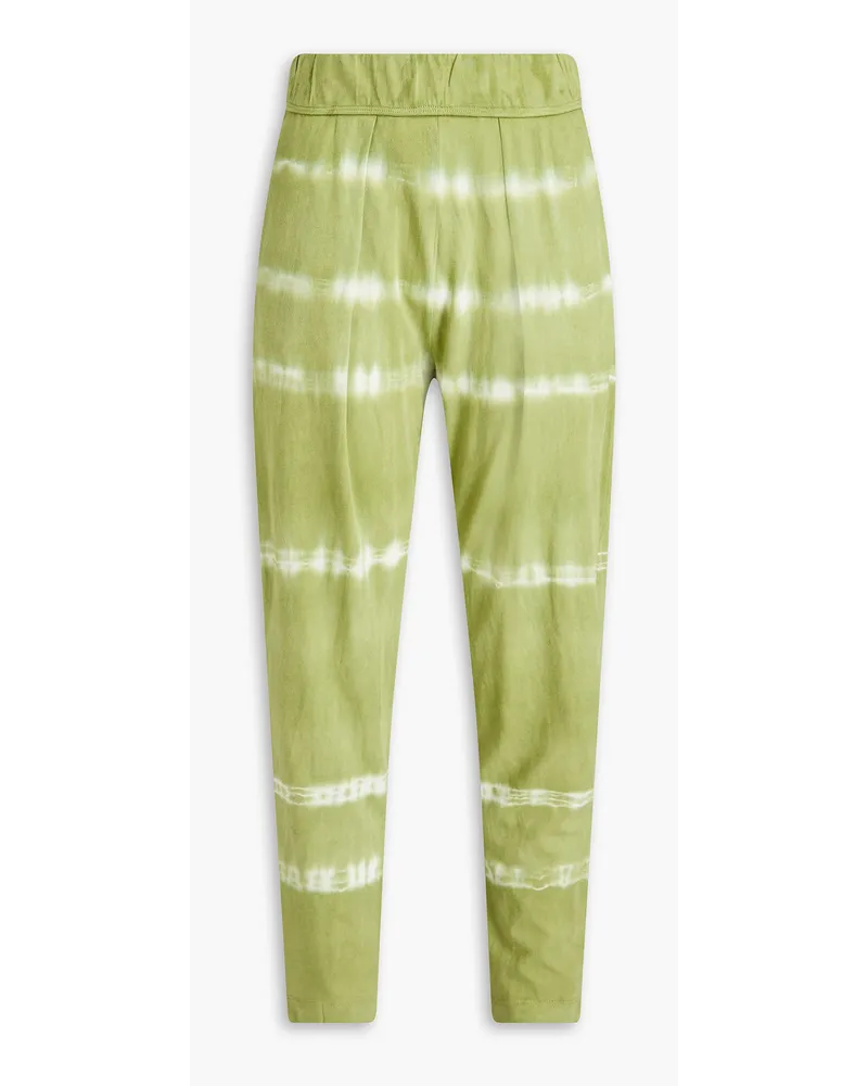 Raquel Allegra Cropped pleated tie-dyed cotton-jersey tapered pants - Green Green